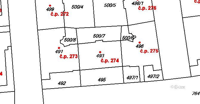 Hradčany 274, Praha na parcele st. 493 v KÚ Hradčany, Katastrální mapa