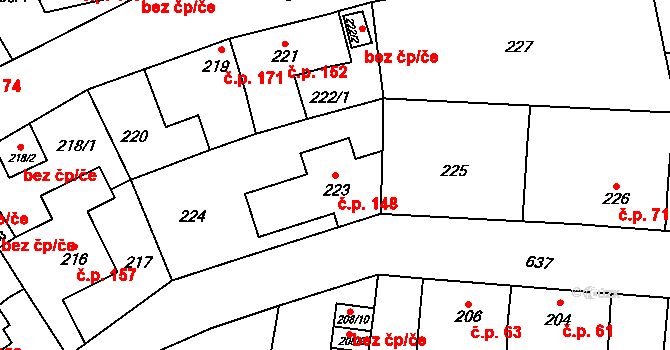 Veleslavín 148, Praha na parcele st. 223 v KÚ Veleslavín, Katastrální mapa