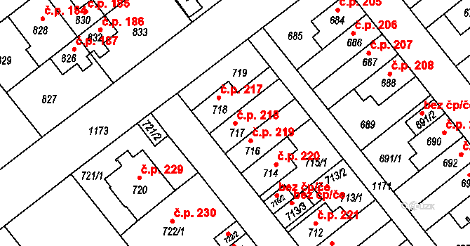 Prosek 218, Praha na parcele st. 717 v KÚ Prosek, Katastrální mapa