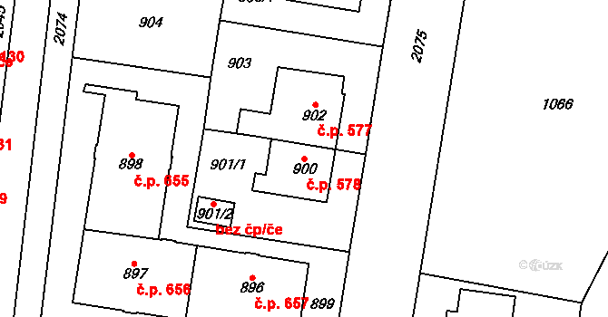 Kbely 578, Praha na parcele st. 900 v KÚ Kbely, Katastrální mapa
