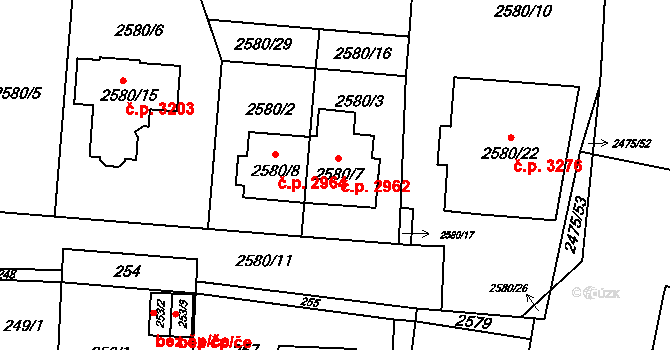 Záběhlice 2962, Praha na parcele st. 2580/7 v KÚ Záběhlice, Katastrální mapa