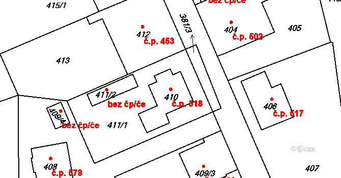 Sedlčany 518 na parcele st. 410 v KÚ Sedlčany, Katastrální mapa