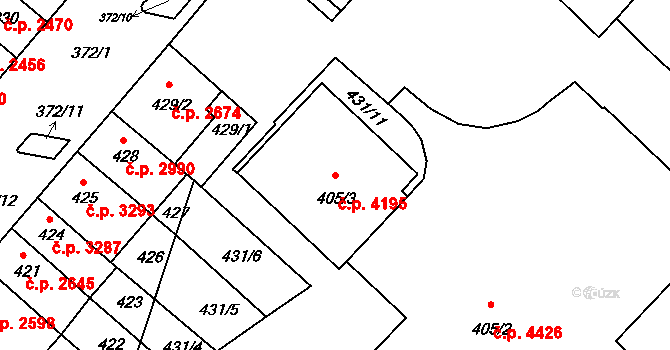 Chomutov 4195 na parcele st. 405/3 v KÚ Chomutov II, Katastrální mapa