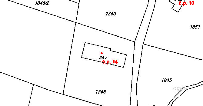 Růžek 14, Nová Ves na parcele st. 247 v KÚ Nová Ves u Chrastavy, Katastrální mapa