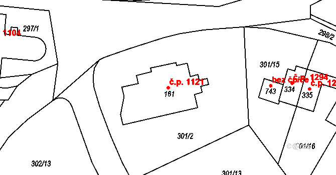 Předklášteří 1121 na parcele st. 161 v KÚ Předklášteří, Katastrální mapa