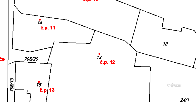 Trnov 12 na parcele st. 13 v KÚ Trnov, Katastrální mapa