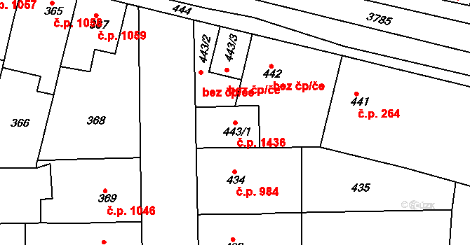Slavkov u Brna 1436 na parcele st. 443/1 v KÚ Slavkov u Brna, Katastrální mapa