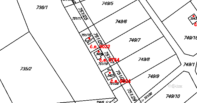 Ústí nad Orlicí 8764 na parcele st. 3406 v KÚ Ústí nad Orlicí, Katastrální mapa