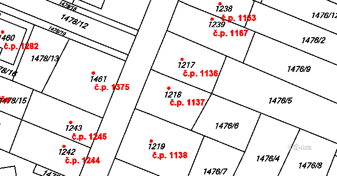 Česká Třebová 1137 na parcele st. 1218 v KÚ Česká Třebová, Katastrální mapa