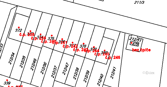 Domamyslice 244, Prostějov na parcele st. 378 v KÚ Domamyslice, Katastrální mapa
