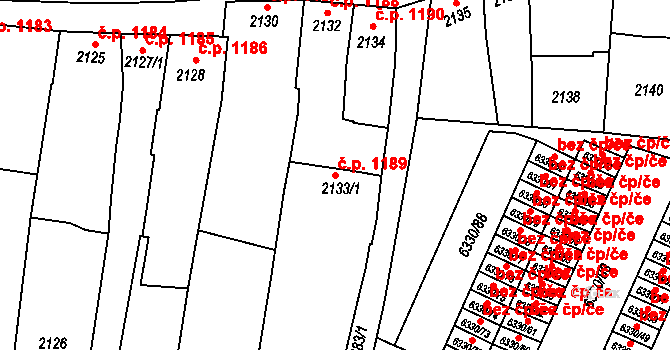 Prostějov 1189 na parcele st. 2133/1 v KÚ Prostějov, Katastrální mapa