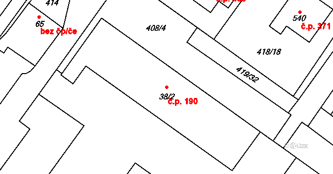 Nemošice 190, Pardubice na parcele st. 38/2 v KÚ Nemošice, Katastrální mapa