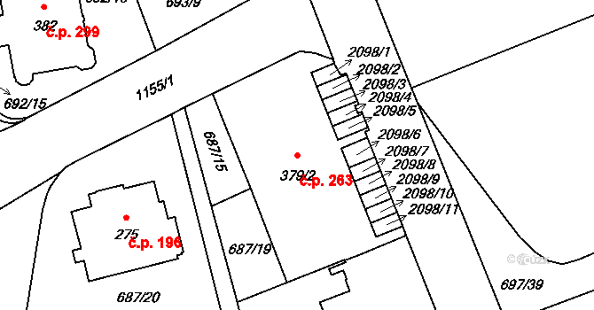 Úšovice 263, Mariánské Lázně na parcele st. 379/2 v KÚ Úšovice, Katastrální mapa
