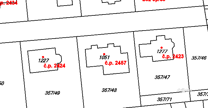 Hostivice 2457 na parcele st. 1051 v KÚ Litovice, Katastrální mapa