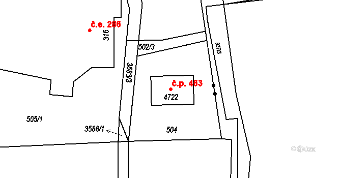 Rožnov pod Radhoštěm 463 na parcele st. 4722 v KÚ Rožnov pod Radhoštěm, Katastrální mapa