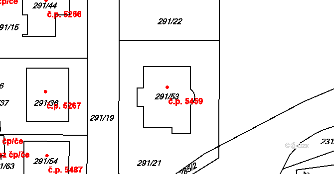 Helenín 5459, Jihlava na parcele st. 291/53 v KÚ Helenín, Katastrální mapa