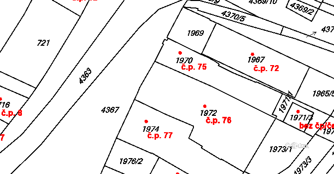 Veselí nad Lužnicí II 76, Veselí nad Lužnicí na parcele st. 1972 v KÚ Veselí nad Lužnicí, Katastrální mapa