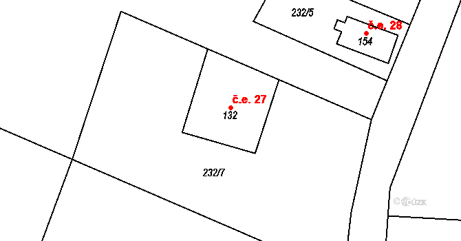 Černý Potok 27, Kryštofovy Hamry na parcele st. 132 v KÚ Černý Potok, Katastrální mapa