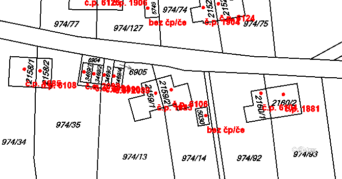 Zlín 6106 na parcele st. 2159/2 v KÚ Zlín, Katastrální mapa