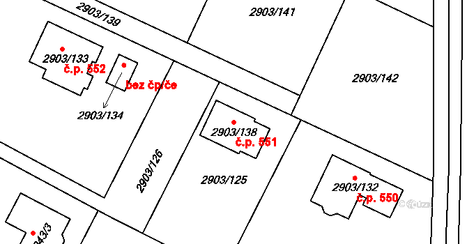 Choceňské Předměstí 551, Vysoké Mýto na parcele st. 2903/138 v KÚ Vysoké Mýto, Katastrální mapa