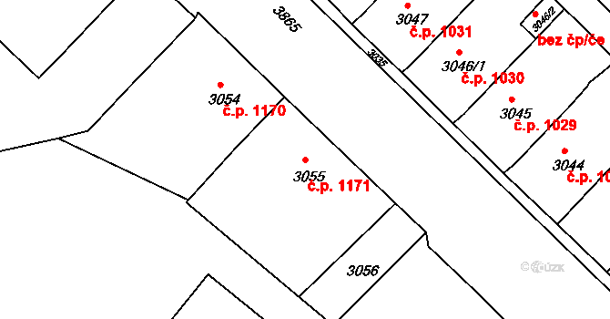 Bruntál 1171 na parcele st. 3055 v KÚ Bruntál-město, Katastrální mapa