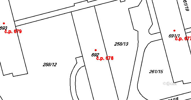 Hrabůvka 678, Ostrava na parcele st. 692 v KÚ Hrabůvka, Katastrální mapa