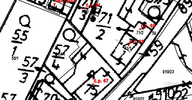 Ražice 65 na parcele st. 71/1 v KÚ Ražice, Katastrální mapa