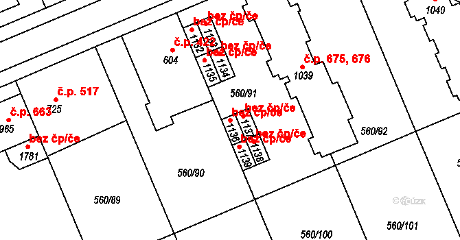 Třebíč 38381265 na parcele st. 1136 v KÚ Podklášteří, Katastrální mapa