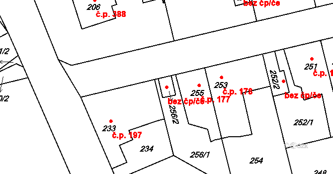 Hřebeč 38572265 na parcele st. 256/2 v KÚ Hřebeč, Katastrální mapa