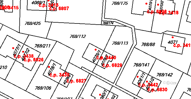 Zlín 3440 na parcele st. 4079/1 v KÚ Zlín, Katastrální mapa