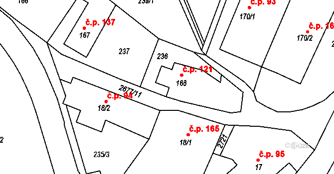 Melč 121 na parcele st. 168 v KÚ Melč, Katastrální mapa