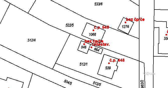Kamenný Újezd 42911265 na parcele st. 848 v KÚ Kamenný Újezd, Katastrální mapa