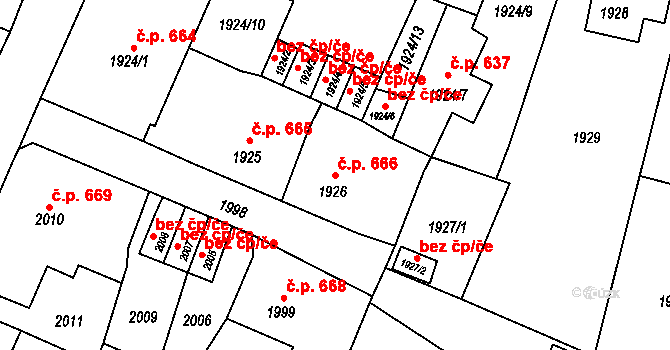 Vítkov 666 na parcele st. 1926 v KÚ Vítkov, Katastrální mapa