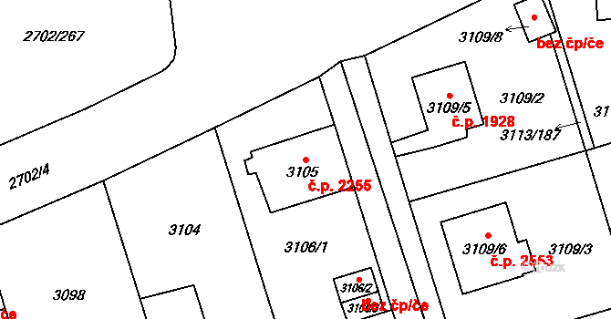 Předměstí 2255, Opava na parcele st. 3105 v KÚ Opava-Předměstí, Katastrální mapa