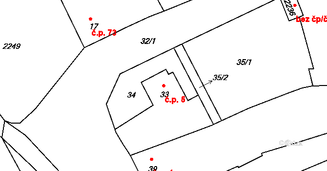 Záboří 5, Protivín na parcele st. 33 v KÚ Záboří u Protivína, Katastrální mapa