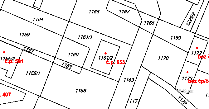 Jablůnka 653 na parcele st. 1161/2 v KÚ Jablůnka, Katastrální mapa