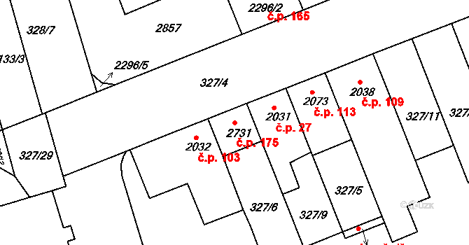 Václavské Předměstí 175, Písek na parcele st. 2731 v KÚ Písek, Katastrální mapa