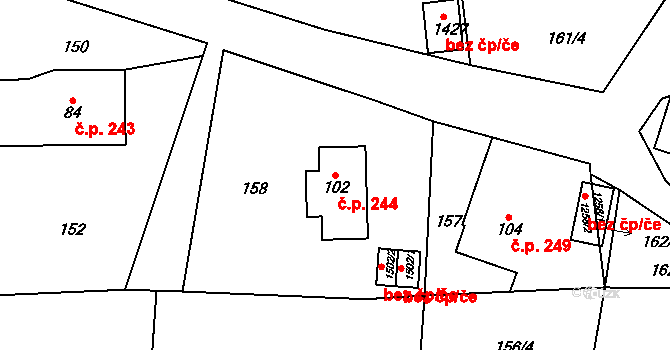 Králíky 244 na parcele st. 102 v KÚ Králíky, Katastrální mapa