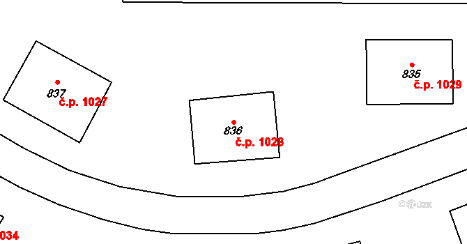 Stonava 1028 na parcele st. 836 v KÚ Stonava, Katastrální mapa