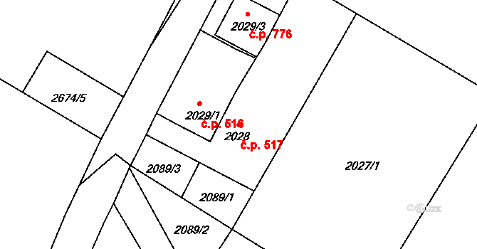 Rapotín 517 na parcele st. 2028 v KÚ Rapotín, Katastrální mapa