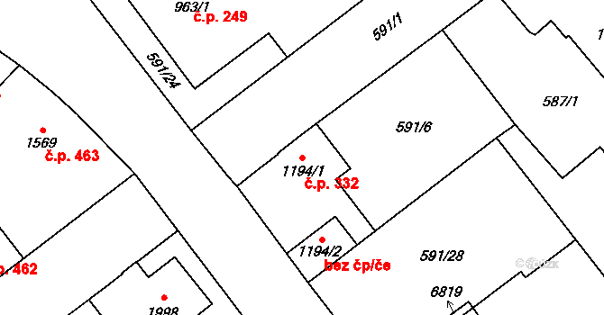 Beroun-Závodí 332, Beroun na parcele st. 1194/1 v KÚ Beroun, Katastrální mapa