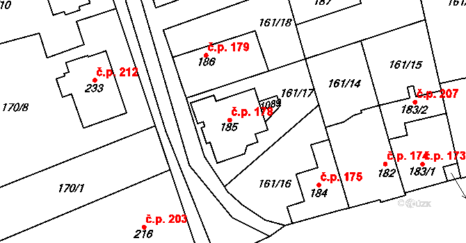 Olovnice 178 na parcele st. 185 v KÚ Olovnice, Katastrální mapa