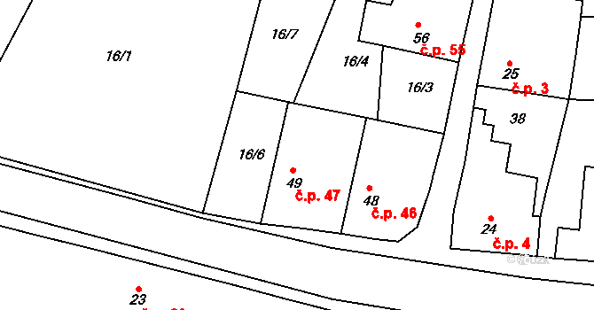 Korycany 47, Neratovice na parcele st. 49 v KÚ Korycany, Katastrální mapa