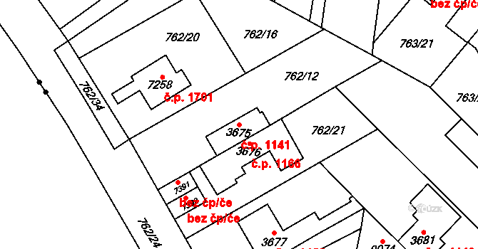 Bílé Předměstí 1141, Pardubice na parcele st. 3675 v KÚ Pardubice, Katastrální mapa