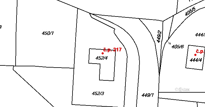 Souš 217, Most na parcele st. 452/4 v KÚ Most II, Katastrální mapa