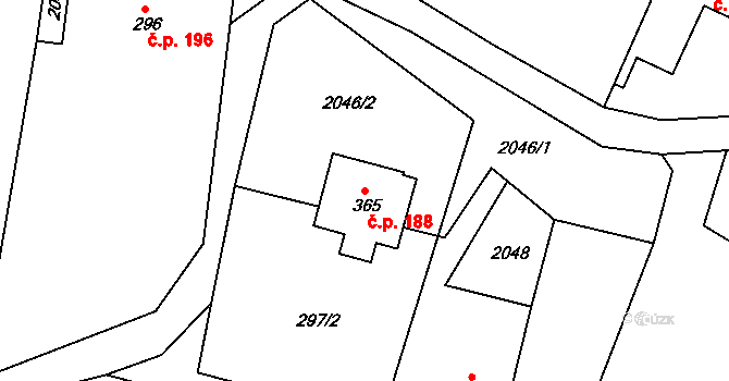 Hrabišín 188 na parcele st. 365 v KÚ Hrabišín, Katastrální mapa