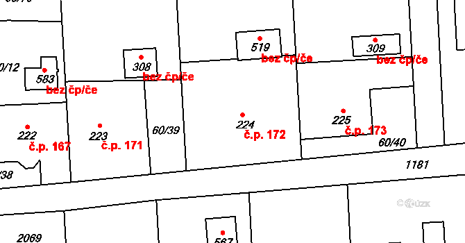 Mošnov 172 na parcele st. 224 v KÚ Mošnov, Katastrální mapa
