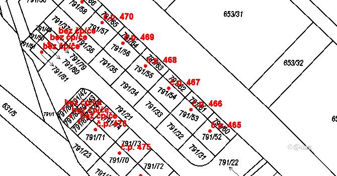 Sedlec 467, Kutná Hora na parcele st. 791/54 v KÚ Sedlec u Kutné Hory, Katastrální mapa