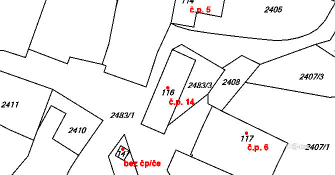 Čeněnice 14, Křešín na parcele st. 116 v KÚ Křešín u Pacova, Katastrální mapa