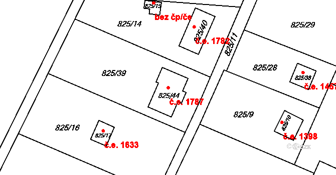 Radobyčice 1787, Plzeň na parcele st. 825/44 v KÚ Radobyčice, Katastrální mapa